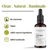 Replenhair's Onion Hair Oil is powered with red onion seed oil and black seed extract that works from hair to roots to provide complete hair nourishment and promote natural hair growth.