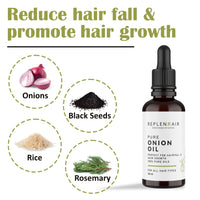 Replenhair's Onion Hair Oil is powered with red onion seed oil and black seed extract that works from hair to roots to provide complete hair nourishment and promote natural hair growth.