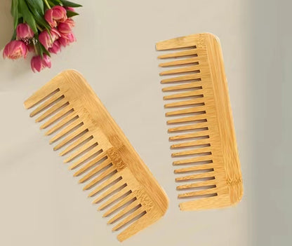 Natural Bamboo Detangling Hair Comb With Handle