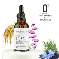 Replenhair's Onion Hair Oil is powered with red onion seed oil and black seed extract that works from hair to roots to provide complete hair nourishment and promote natural hair growth.
