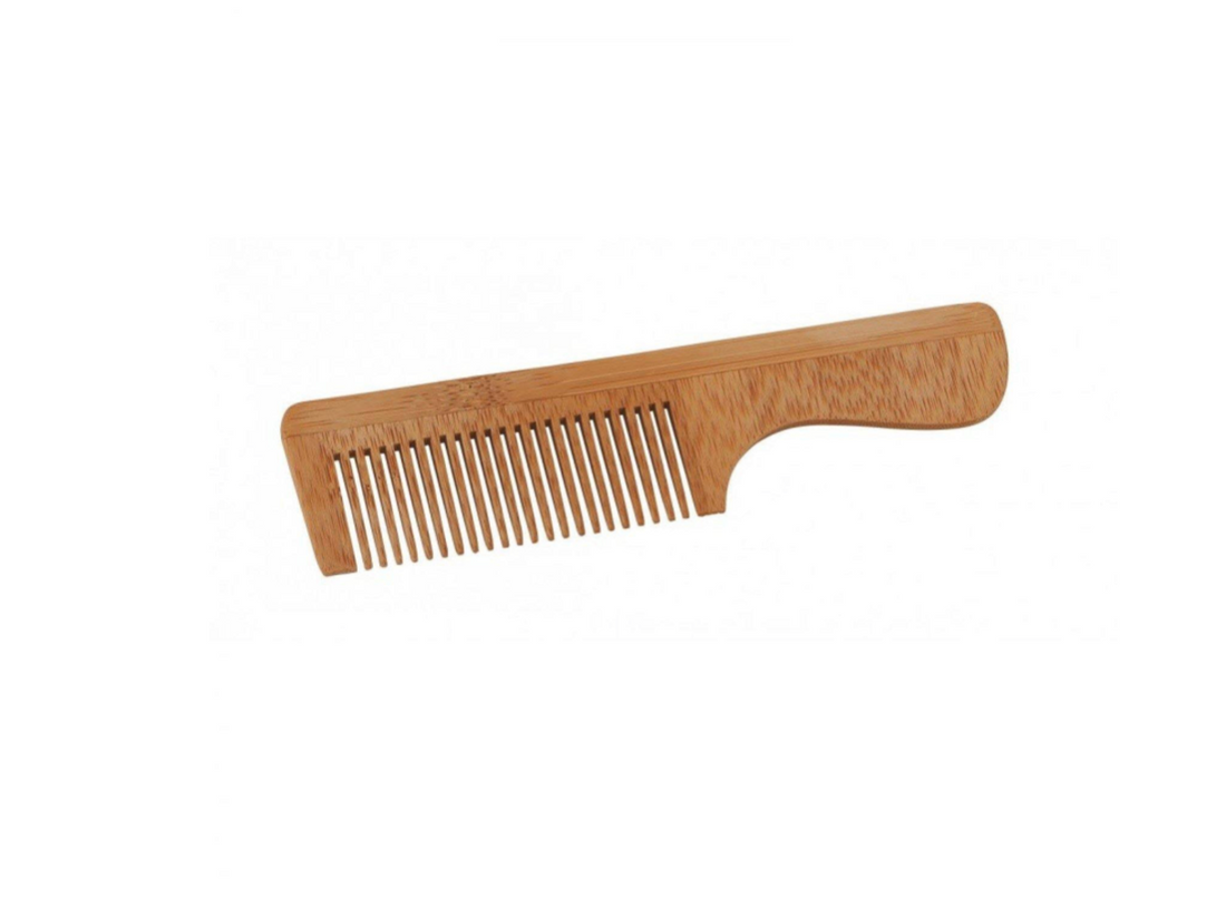 NATURAL BAMBOO DETANGLING HAIR COMB WITH HANDLE